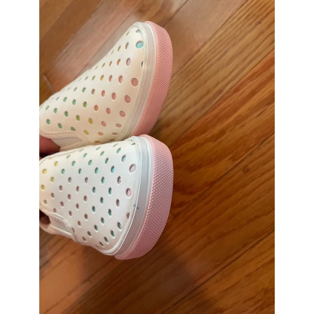 Old Navy Kids White Multi Color Perforated Polka Dot Slip On Sneakers Pink Sole